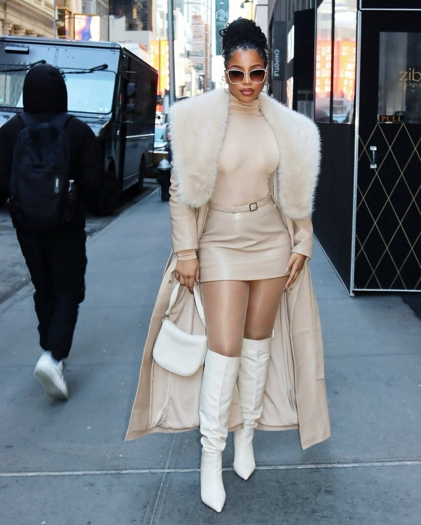 Chloe Bailey Stepped Out in a $1,900 Beige Retrofete Look While Doing Press in New York City