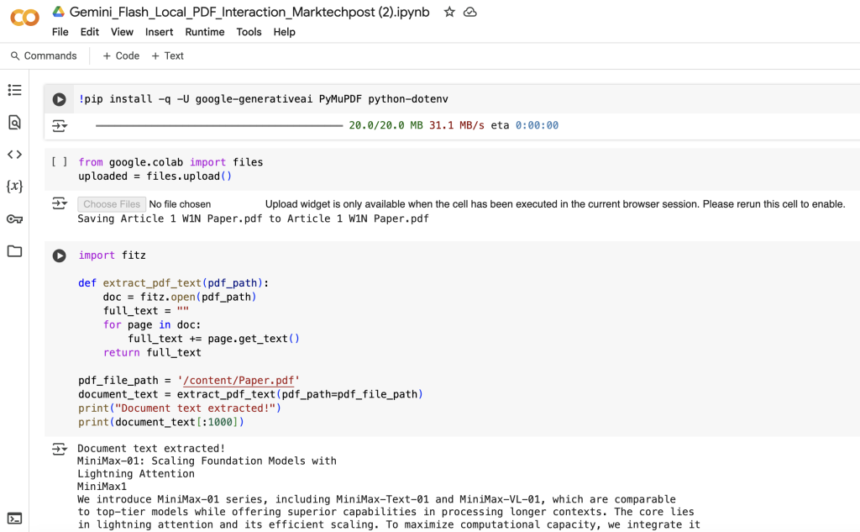 A Code Implementation to Build an AI-Powered PDF Interaction System in Google Colab Using Gemini Flash 1.5, PyMuPDF, and Google Generative AI API