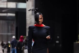 Kandi Slays in Laquan Smith Black and Red Reverse Blazer Dress and Christian Louboutin Condora Pumps to Promote Othello on Broadway