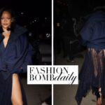 Rihanna Attended Rolling Loud in a Navy Blue $2,450 Balenciaga Upside Down Windbreaker Jacket