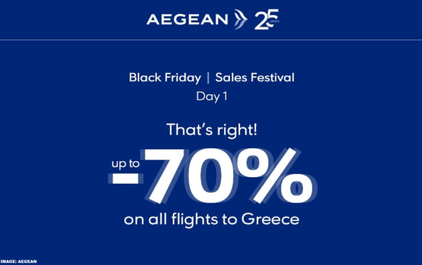 Aegean Black Friday Sale Up To 70% Off Flights Through October 25, 2025 (Book Today Only – Nov 29)