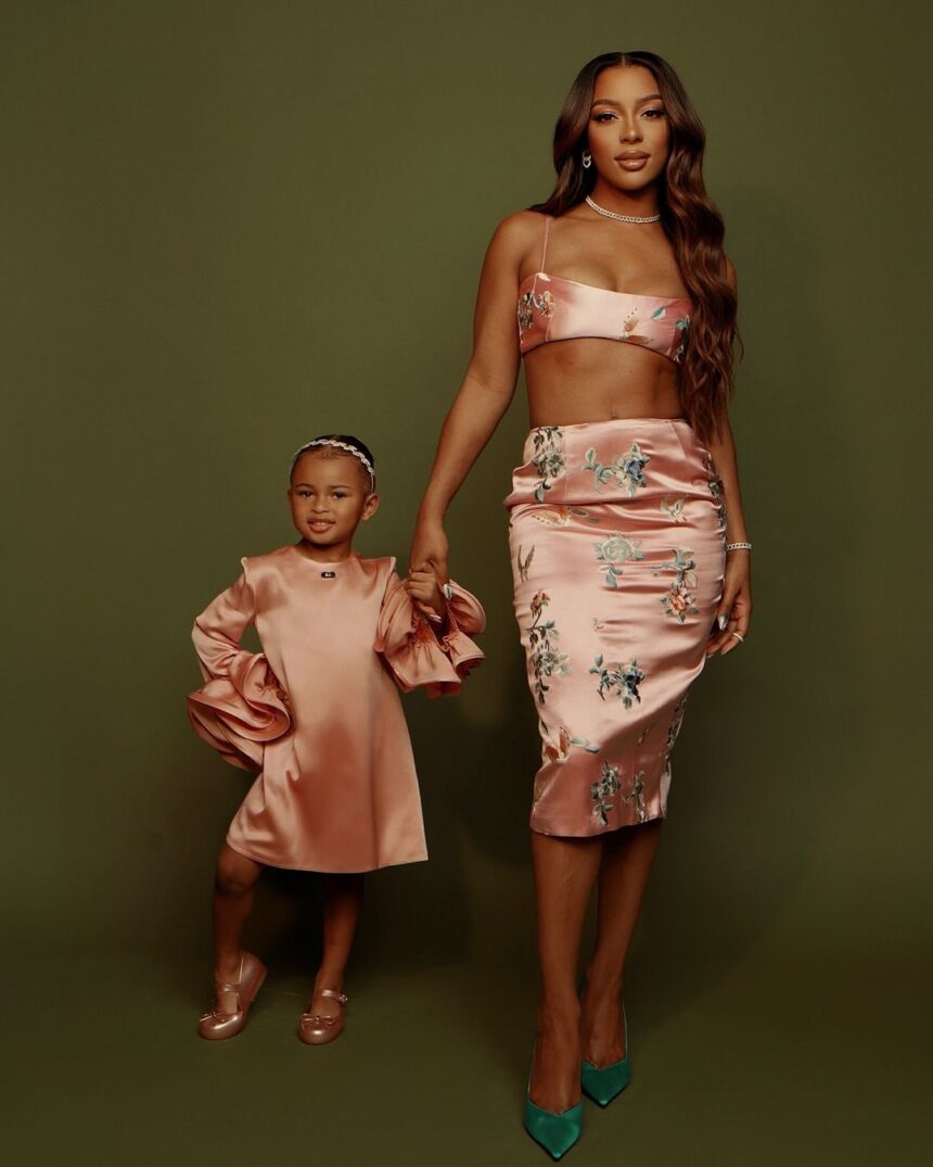 Victoria Monet Wore a Floral Set by Kim Shui Studio During a Photoshoot with Her Daughter