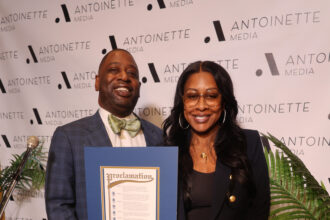 Atlanta Dispatch: Pioneering TV Producer Lashan Browning Receives Fulton County Proclamation in Balmain Black Gold Button Blazer