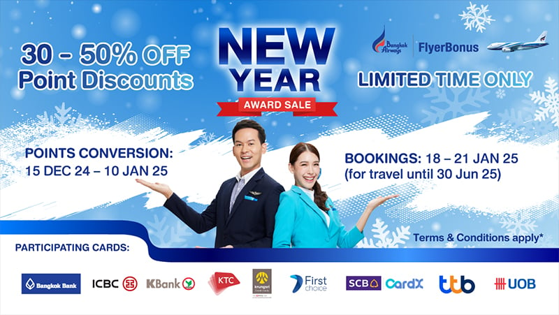 Bangkok Airways FlyerBonus New Year Flight Awards Sale & Credit Card Conversion Bonus