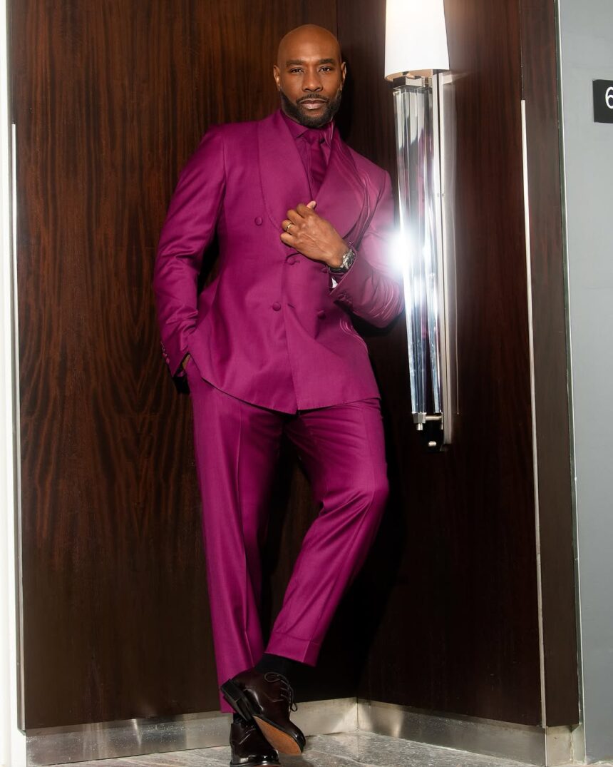 Fashion Bomb Men: Morris Chestnut Posed in a Maroon Gregoire By Paris Suit While Doing Press