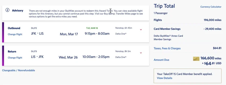 Great SkyMiles Deal: Fly Delta One Biz Class to Europe from 166K SkyMiles RT