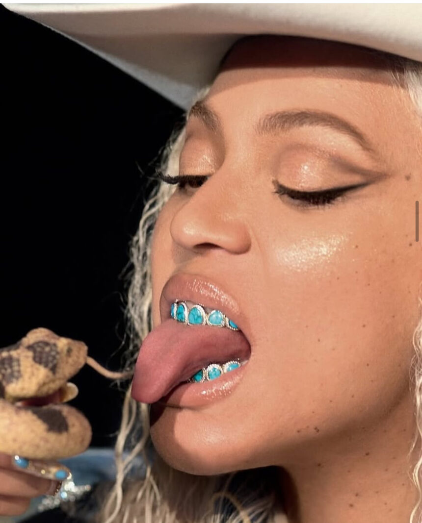 Bomb Accessories: Beyonce Debuted a Custom ‘Cowboy Carter’ 8X8 Spiderweb Turquoise and Diamond Grill
