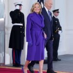 Dr. Jill Biden Waves Goodbye to the White House in a Purple Ralph Lauren Coat