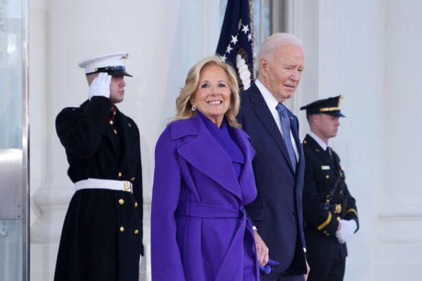 Dr. Jill Biden Waves Goodbye to the White House in a Purple Ralph Lauren Coat