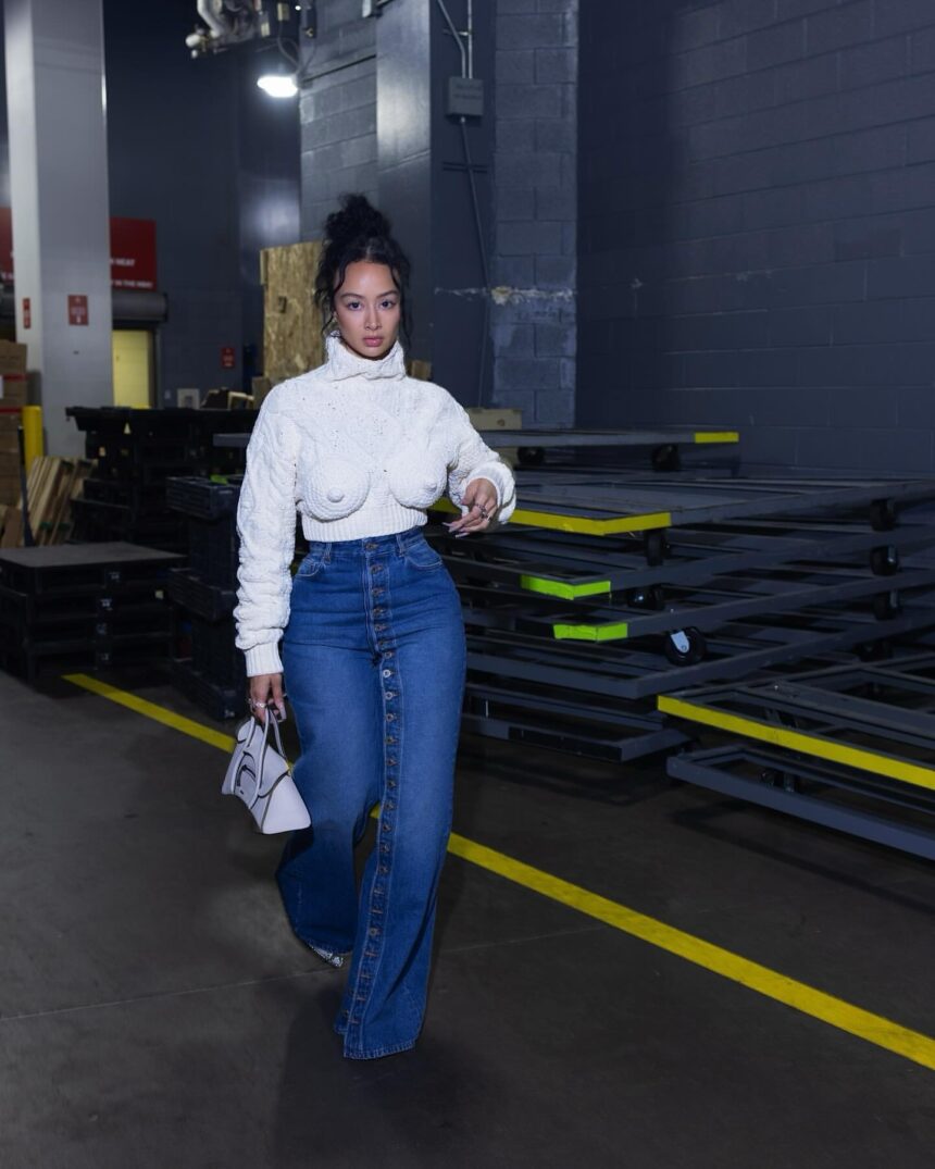 Most Requested: Draya Michele’s Basketball Game Jean Paul Gaultier Iconic Madonna Sweater and Button Jeans