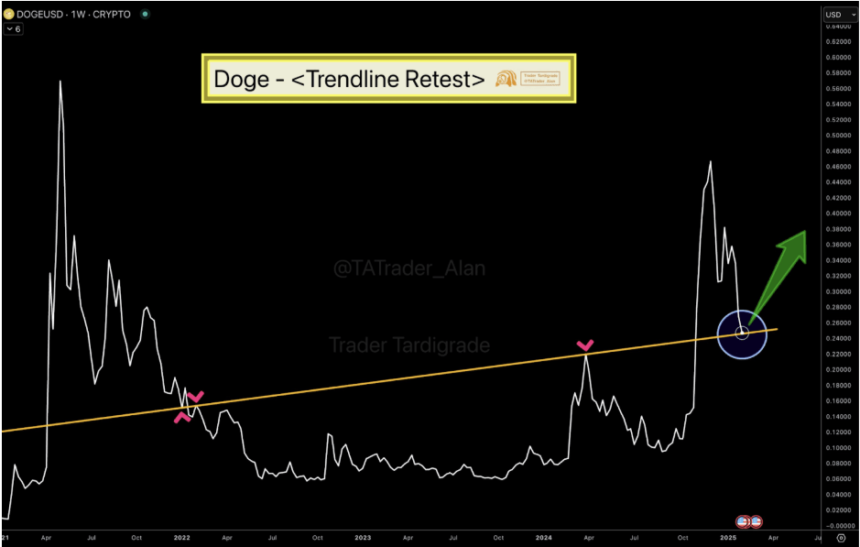 Dogecoin Hits Weekly Support Trendline, Analyst Signals Cycle Bottom Is In