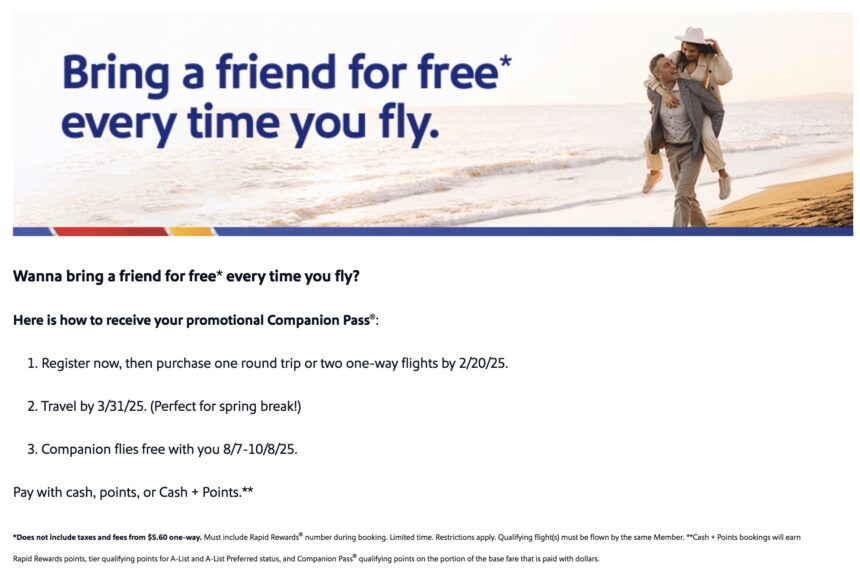 Ends Thursday: Book 1 Roundtrip Flight, Earn a Southwest Companion Pass for 2 Months