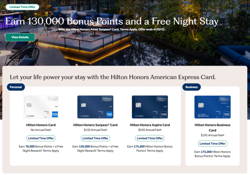 Hilton Honors & American Express Cobranded Card Offer Through April 29, 2025