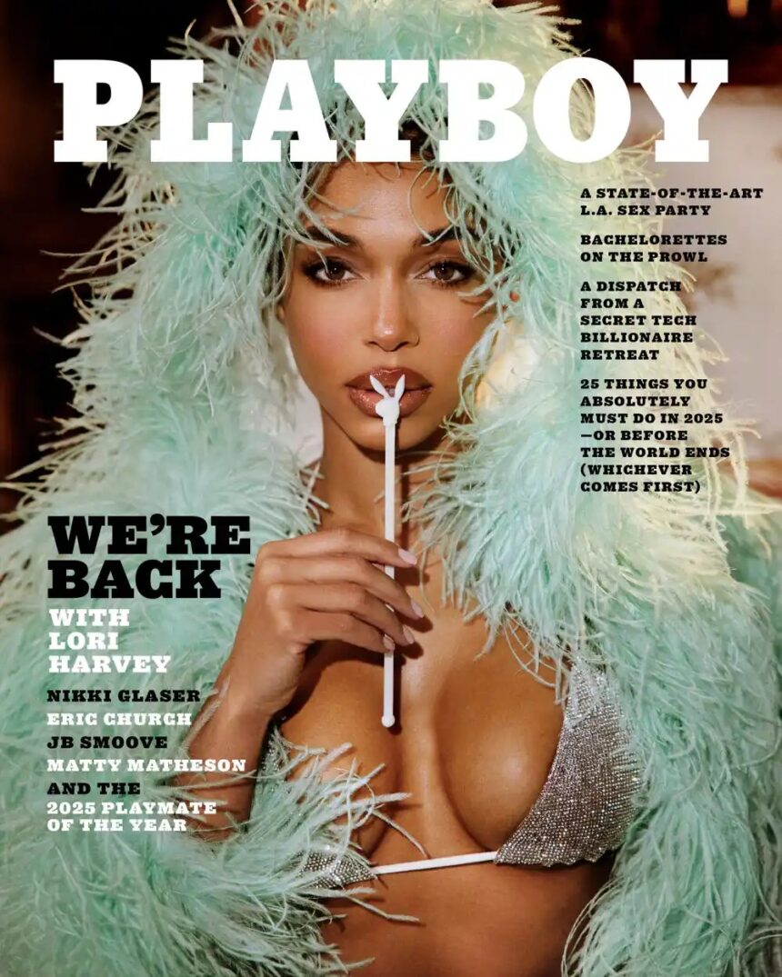 Lori Harvey Poses for the Cover of Playboy Magazine in a Mint Green Feather Coat and Silver Embellished Bikini + More!