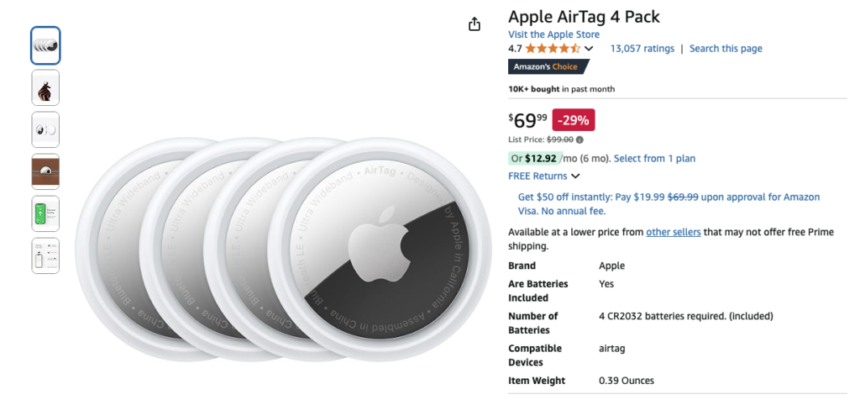 Lowest Price Ever: Buy a 4 Pack of Apple AirTags for Under $70