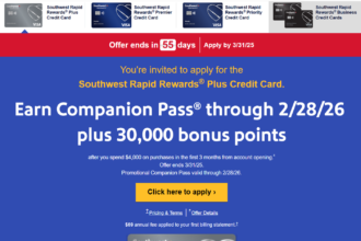 Southwest Airlines Cobranded Cards With Companion Pass + 30K Bonus Points Through March 31, 2025.