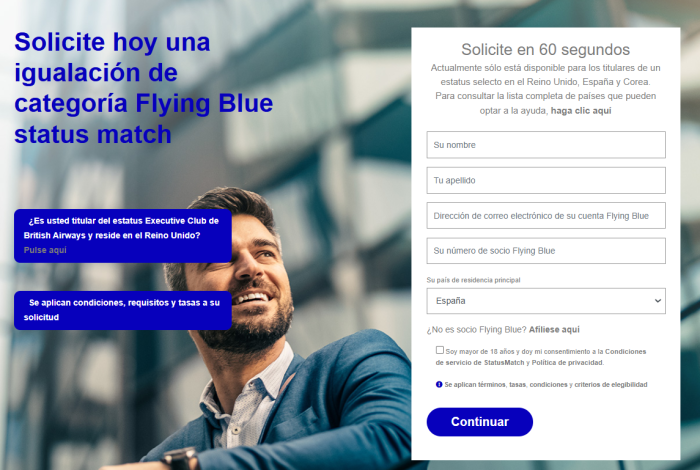 Air France & KLM Flying Blue Igualación de Categoría Para Miembros Elite de Iberia en España