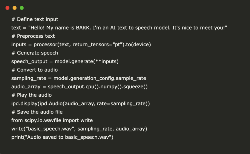 Implementing Text-to-Speech TTS with BARK Using Hugging Face’s Transformers library in a Google Colab environment