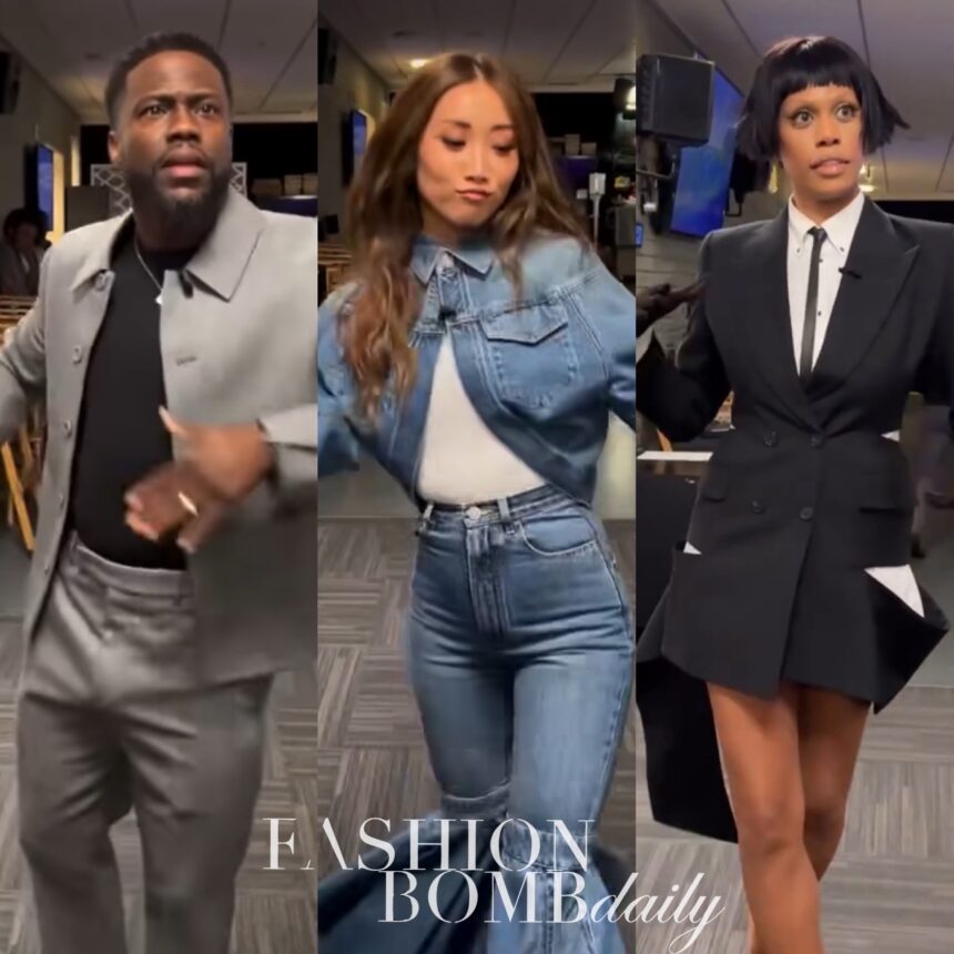 Jennifer Hudson Show Spirit Tunnel Style: Brenda Song in Denim Alaia Flared Jeans and Jacket, Kevin Hart in a Gray Dior Suit, Laverne Cox in a Cut Out Alexander McQueen Blazer Dress, and More!